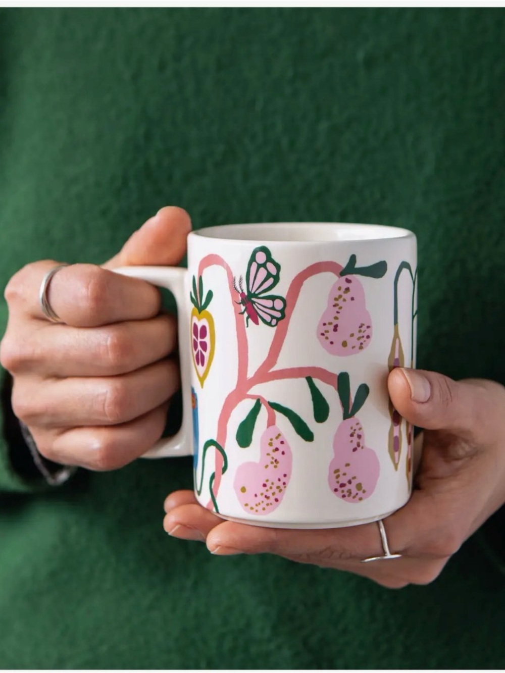 Pom Stoneware Mug | Botanical Leaves, Berries & Roots | 14 oz